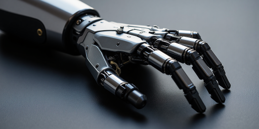 机器人概念艺术背景，科技感十足的未来主义设计，蓝色和紫色渐变色调，机械臂和电路板元素，展现机器人技术的未来感